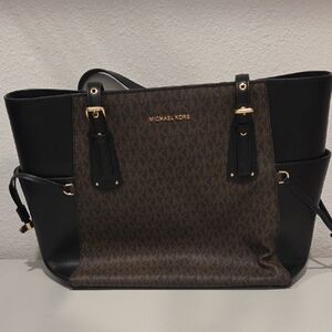 Michael Kors Brown & Black Signature Tote with Gold Hardware